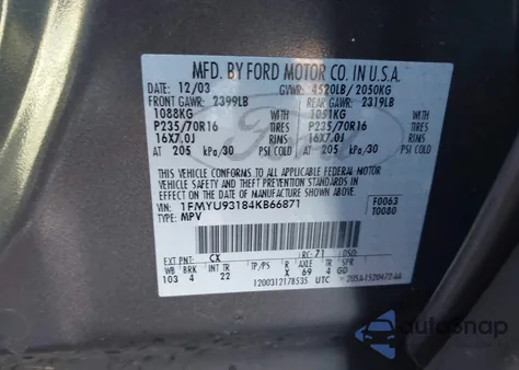 2004 Ford Escape Xlt z USA, uszkodzony, nr VIN 1FMYU93184KB66871